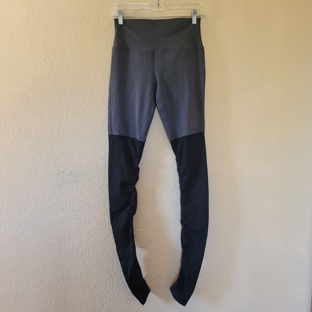Alo Yoga High Waist Goddess Ruched Leggings Womens Medium Black Gray Colorblock